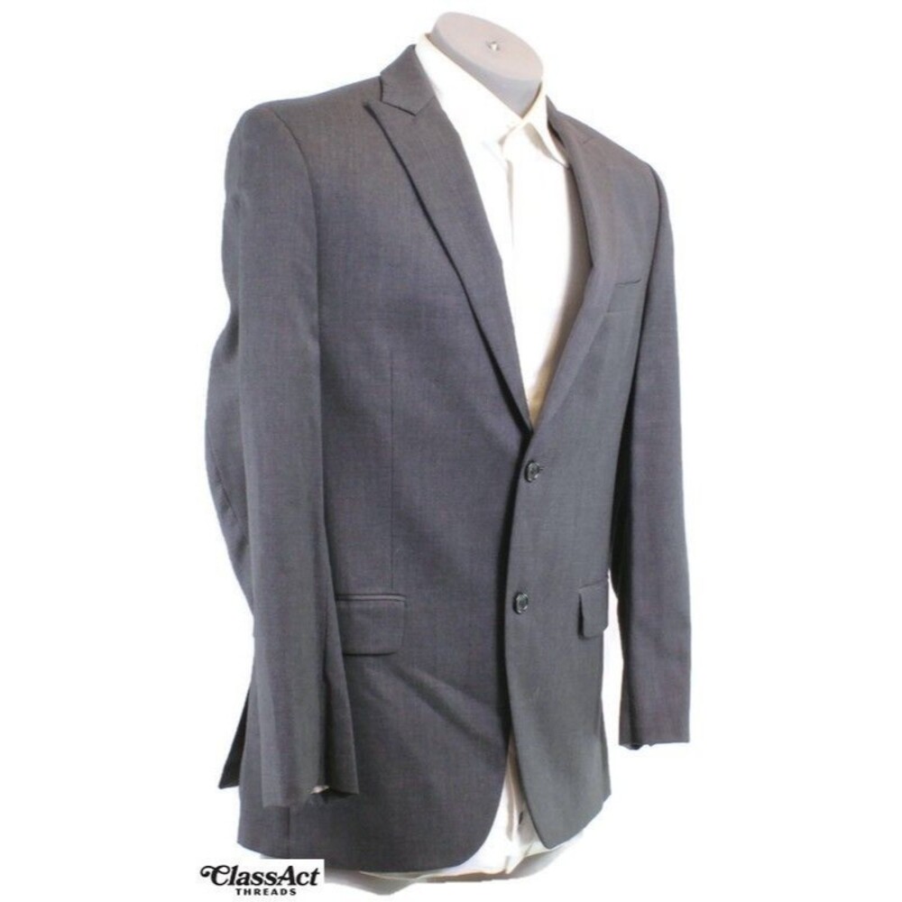 Alfani Mens Suit Jacket 40R Gray Solid 2-Button Wool Dual Vent Blazer Sport Coat